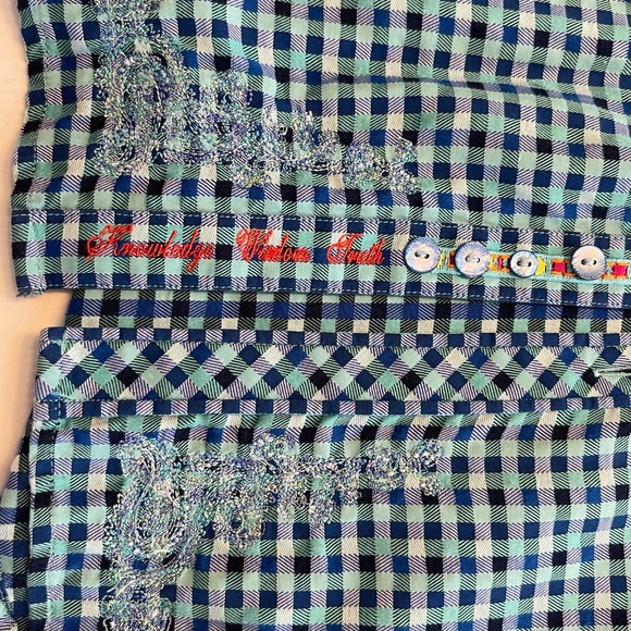 Robert Graham Checkered Blue and Navy Casual Button Down Shirt Medium - Picture 3 of 4